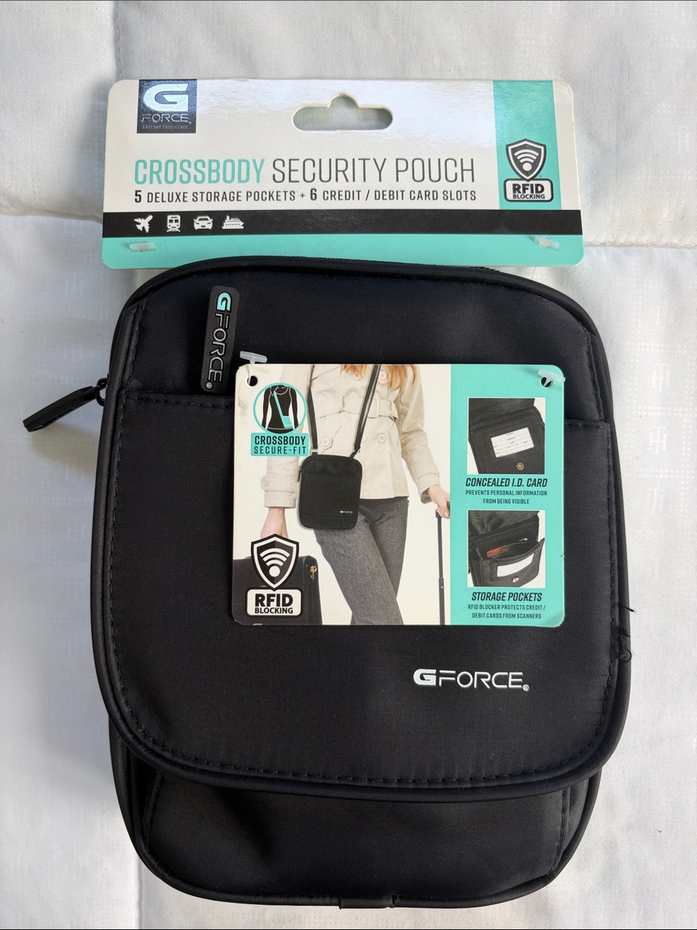 NWT G Force Black Crossbody Security Pouch w Adjustable Strap RFID Safe - Travel